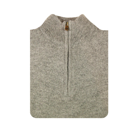 100% Shetland Ragg Wool Half Zip Jumper - Grey - Large (Mens Knitted Sweater/Pullover)