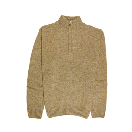100% SHETLAND RAGG WOOL Half Zip Up Knit JUMPER Pullover Mens Sweater Knitted - Nutmeg