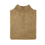 100% SHETLAND RAGG WOOL Half Zip Up Knit JUMPER Pullover Mens Sweater Knitted - Nutmeg