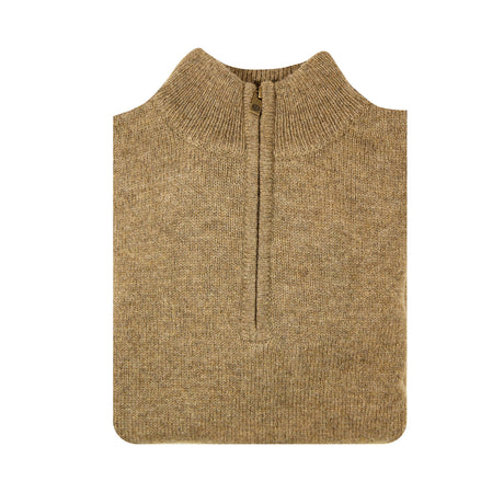 100% SHETLAND RAGG WOOL Half Zip Up Knit JUMPER Pullover Mens Sweater Knitted - Nutmeg