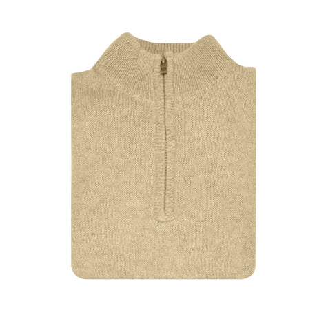 100% SHETLAND RAGG WOOL Half Zip Up Knit JUMPER Pullover Mens Sweater Knitted - Oat Marle