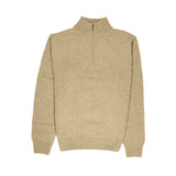100% SHETLAND RAGG WOOL Half Zip Up Knit JUMPER Pullover Mens Sweater Knitted - Oat Marle