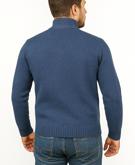 100% Shetland Ragg Wool Half Zip Jumper - Sky Blue (Mens Knitted Sweater/Pullover)
