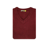 100% Shetland Ragg Wool V Neck Knit Jumper Pullover Mens Sweater Knitted - Burgundy