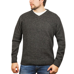 Jacksmith 100% Shetland Ragg Wool V-Neck Jumper - Charcoal (Mens Knitted Sweater/Pullover)