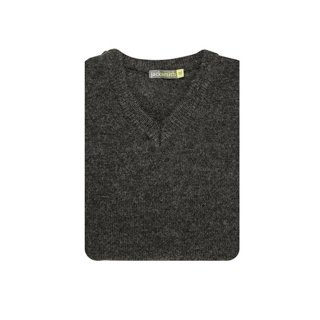 100% Shetland Ragg Wool V Neck Knit Jumper Pullover Mens Sweater Knitted - Charcoal