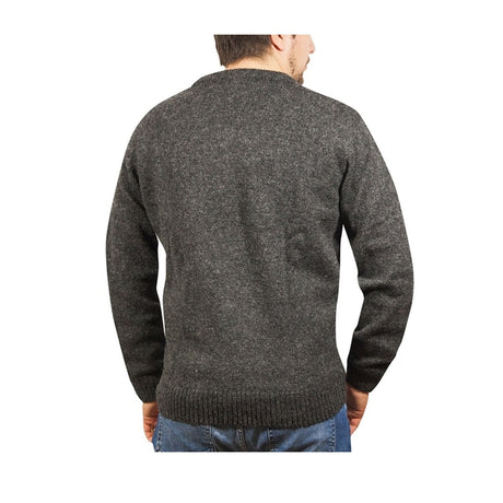 100% Shetland Ragg Wool V-Neck Jumper - Charcoal (Mens Knitted Sweater/Pullover)