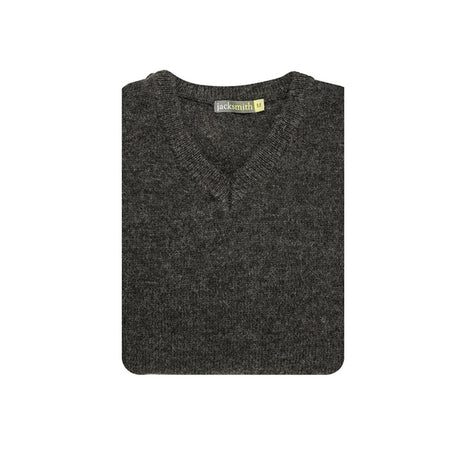 100% Shetland Ragg Wool V-Neck Jumper - Charcoal (Mens Knitted Sweater/Pullover)
