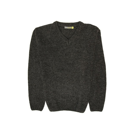 100% Shetland Ragg Wool V-Neck Jumper - Charcoal (Mens Knitted Sweater/Pullover)