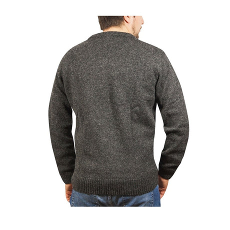 100% Shetland Ragg Wool V Neck Knit Jumper Pullover Mens Sweater Knitted - Charcoal