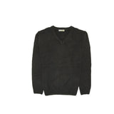 100% Shetland Ragg Wool V Neck Knit Jumper Pullover Mens Sweater Knitted - Plain Black