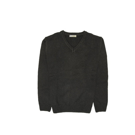 100% Shetland Ragg Wool V Neck Knit Jumper Pullover Mens Sweater Knitted - Plain Black