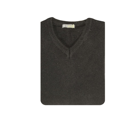 100% Shetland Ragg Wool V-Neck Jumper - Black (Mens Knitted Sweater/Pullover)