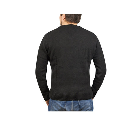 100% Shetland Ragg Wool V Neck Knit Jumper Pullover Mens Sweater Knitted - Plain Black