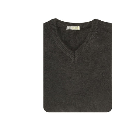 100% Shetland Ragg Wool V Neck Knit Jumper Pullover Mens Sweater Knitted - Plain Black