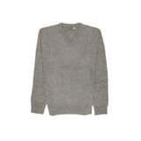 100% Shetland Ragg Wool V Neck Knit Jumper Pullover Mens Sweater Knitted - Grey