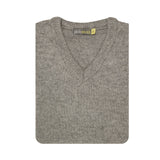 100% Shetland Ragg Wool V Neck Knit Jumper Pullover Mens Sweater Knitted - Grey