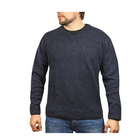 Jacksmith 100% Shetland Ragg Wool V-Neck Jumper - Navy Blue (Mens Knitted Sweater/Pullover)