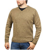 100% Shetland Ragg Wool V-Neck Jumper - Nutmeg Brown (Mens Knitted Sweater/Pullover)