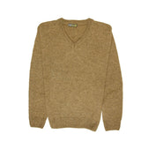 100% Shetland Ragg Wool V Neck Knit Jumper Pullover Mens Sweater Knitted - Nutmeg