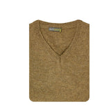 100% Shetland Ragg Wool V Neck Knit Jumper Pullover Mens Sweater Knitted - Nutmeg