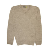 100% Shetland Ragg Wool V Neck Knit Jumper Pullover Mens Sweater Knitted - Oat Marle