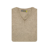 100% Shetland Ragg Wool V Neck Knit Jumper Pullover Mens Sweater Knitted - Oat Marle