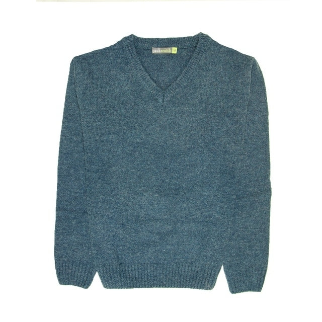 100% Shetland Ragg Wool V Neck Knit Jumper Pullover Mens Sweater Knitted - Sherwood