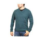 100% Shetland Ragg Wool V Neck Knit Jumper Pullover Mens Sweater Knitted - Sherwood
