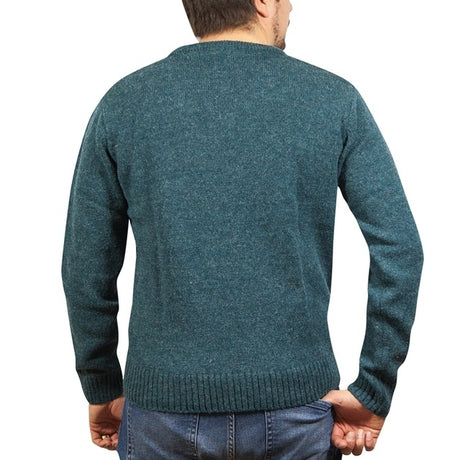 100% Shetland Ragg Wool V Neck Knit Jumper Pullover Mens Sweater Knitted - Sherwood