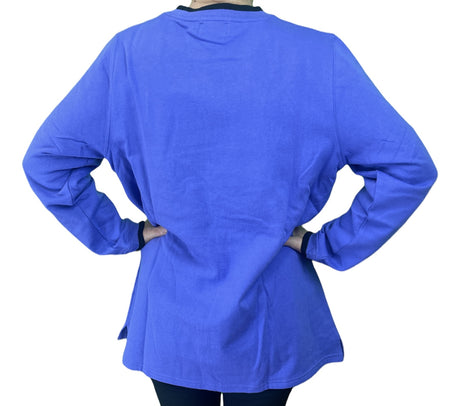 Ladies Plus Size Crew Neck Long Sleeve Top Womens Jumper - Purple/Black