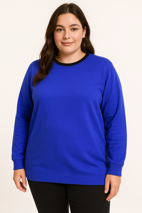 Ladies Plus Size Crew Neck Long Sleeve Top Queen Womens Jumper - Purple/Black