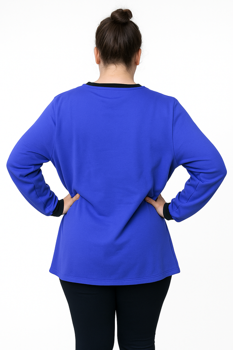 Ladies Plus Size Crew Neck Long Sleeve Top Queen Womens Jumper - Purple/Black