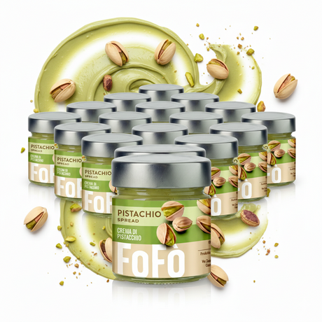 12x FoFo Pistachio Cream Spread 18% (240g Glass Jar) - Made in Italy (Bulk Pack)