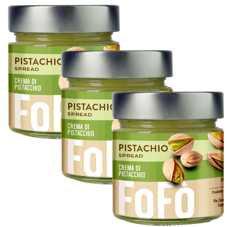 3x FoFo Pistachio Cream Spread 18% (240g Glass Jar) - Made in Italy (Bulk Pack)