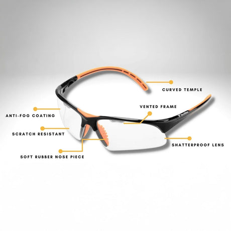 Tecnifibre Squash Absolute Protective Glasses - Black/Orange (Sports Eyewear Goggles)