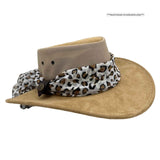 Jacaru 1022 Shady Lady Womens Suede Leather Breeze Hat - Mesh Crown & Chiffon Scarf (Made in Australia)