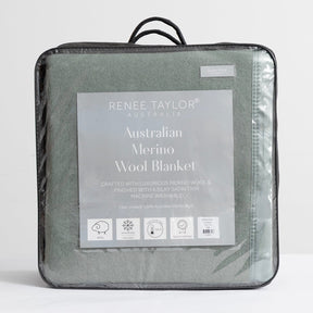 Renee Taylor Australian Merino Wool 400 GSM Blanket - Sage (Satin Trim)