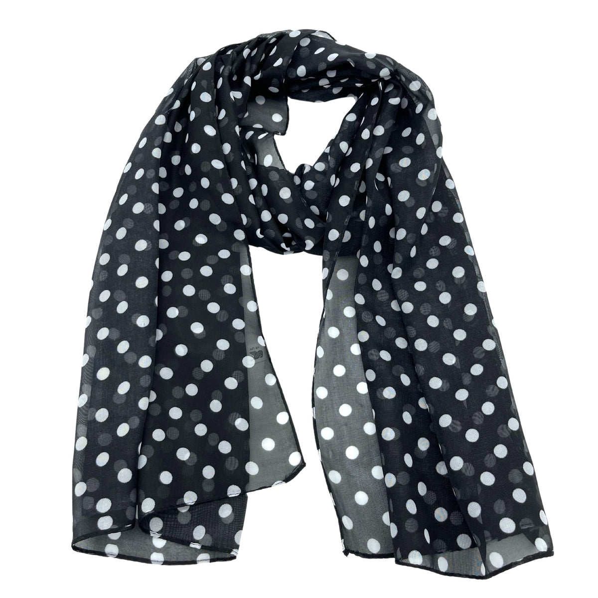 Jacaru 1684/1 Chiffon Scarf - Black Polka Dot (150 x 50cm Vegan Friendly)