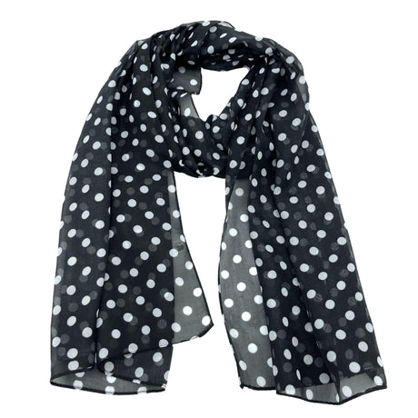 Jacaru 1684/1 Chiffon Scarf - Black Polka Dot (150 x 50cm Vegan Friendly)