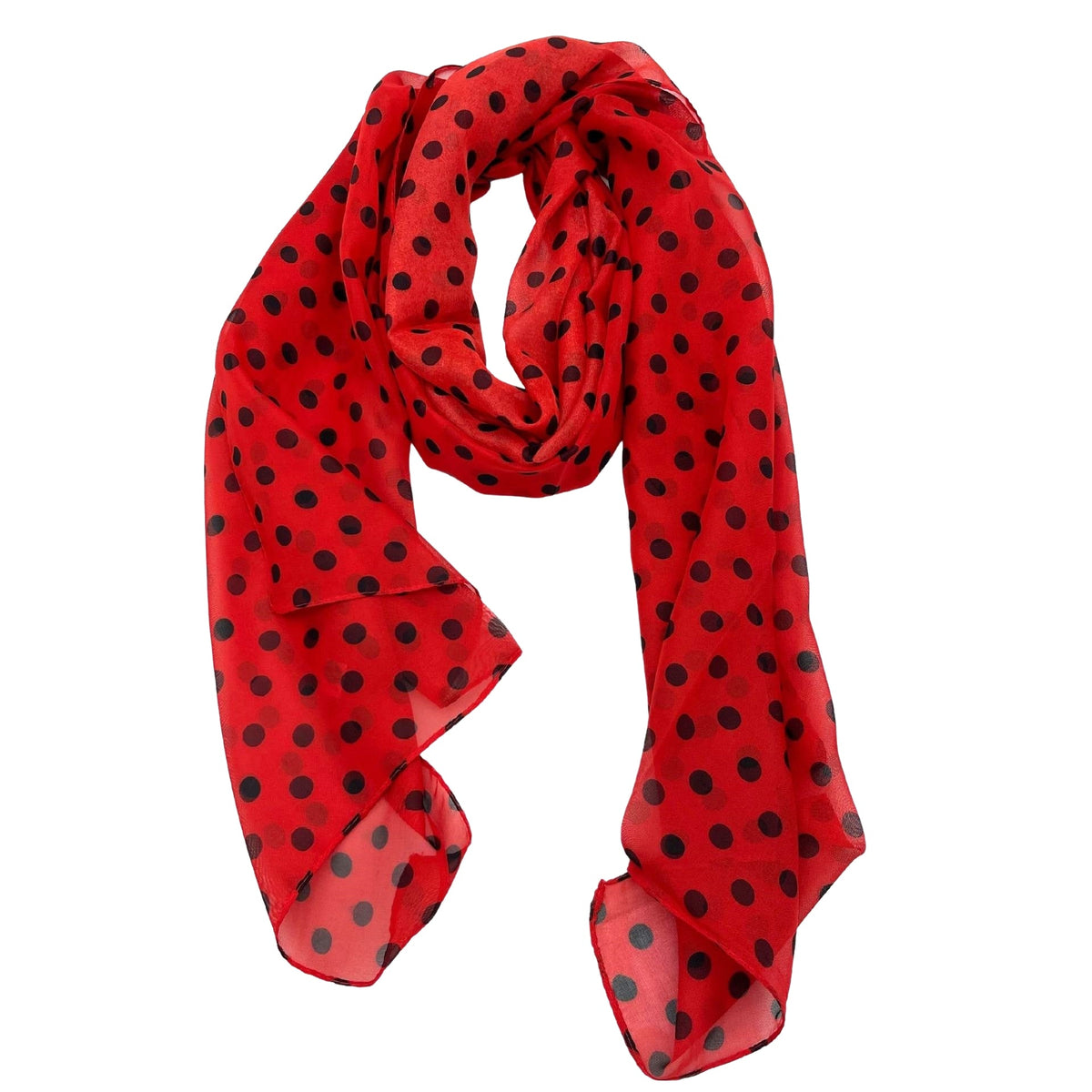 Jacaru 1684/3 Chiffon Scarf - Red Polka Dot (150 x 50cm Vegan Friendly)