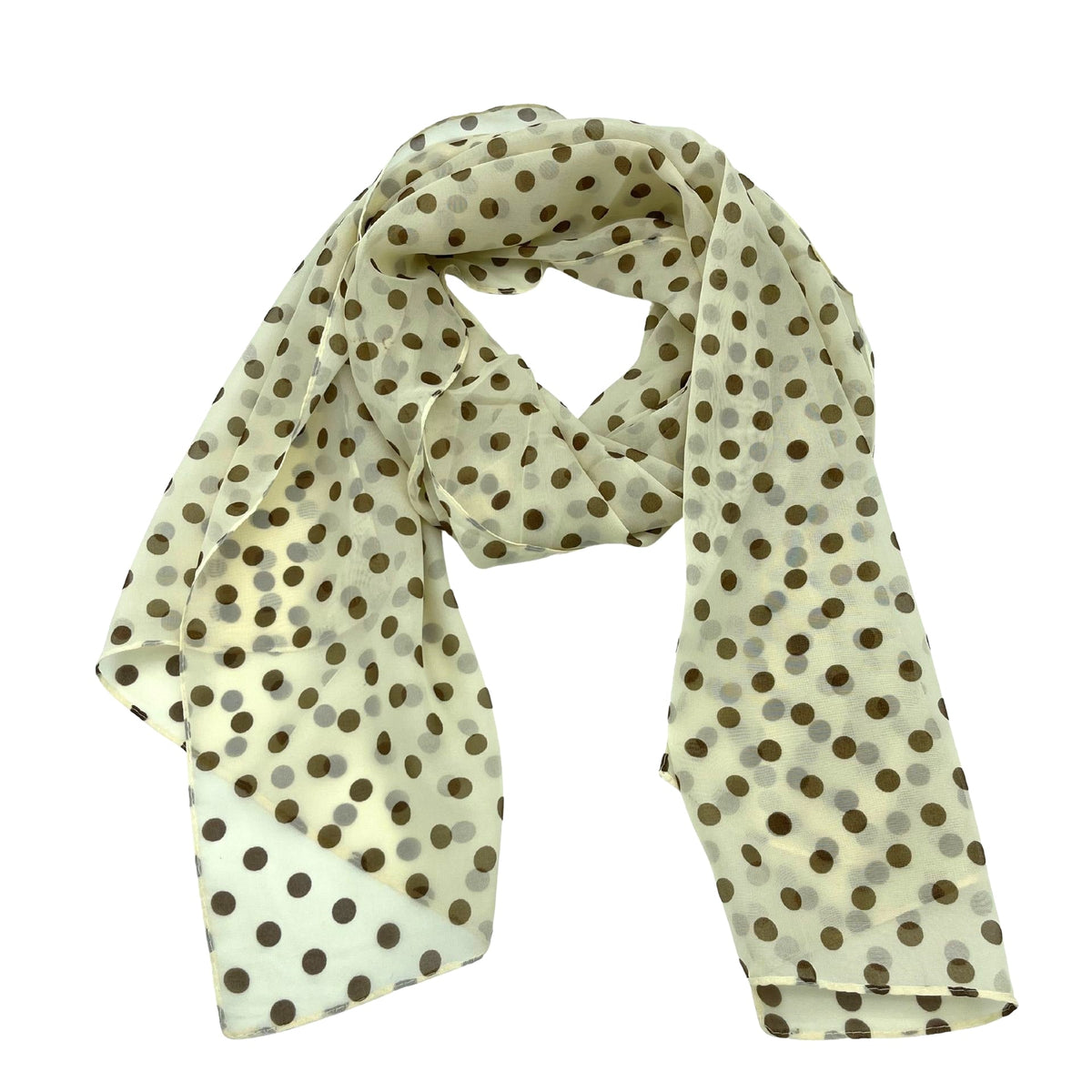 Jacaru 1684/4 Chiffon Scarf - Beige Polka Dot (150 x 50cm Vegan Friendly)