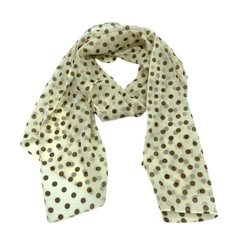 Jacaru 1684/4 Chiffon Scarf - Beige Polka Dot (150 x 50cm Vegan Friendly)