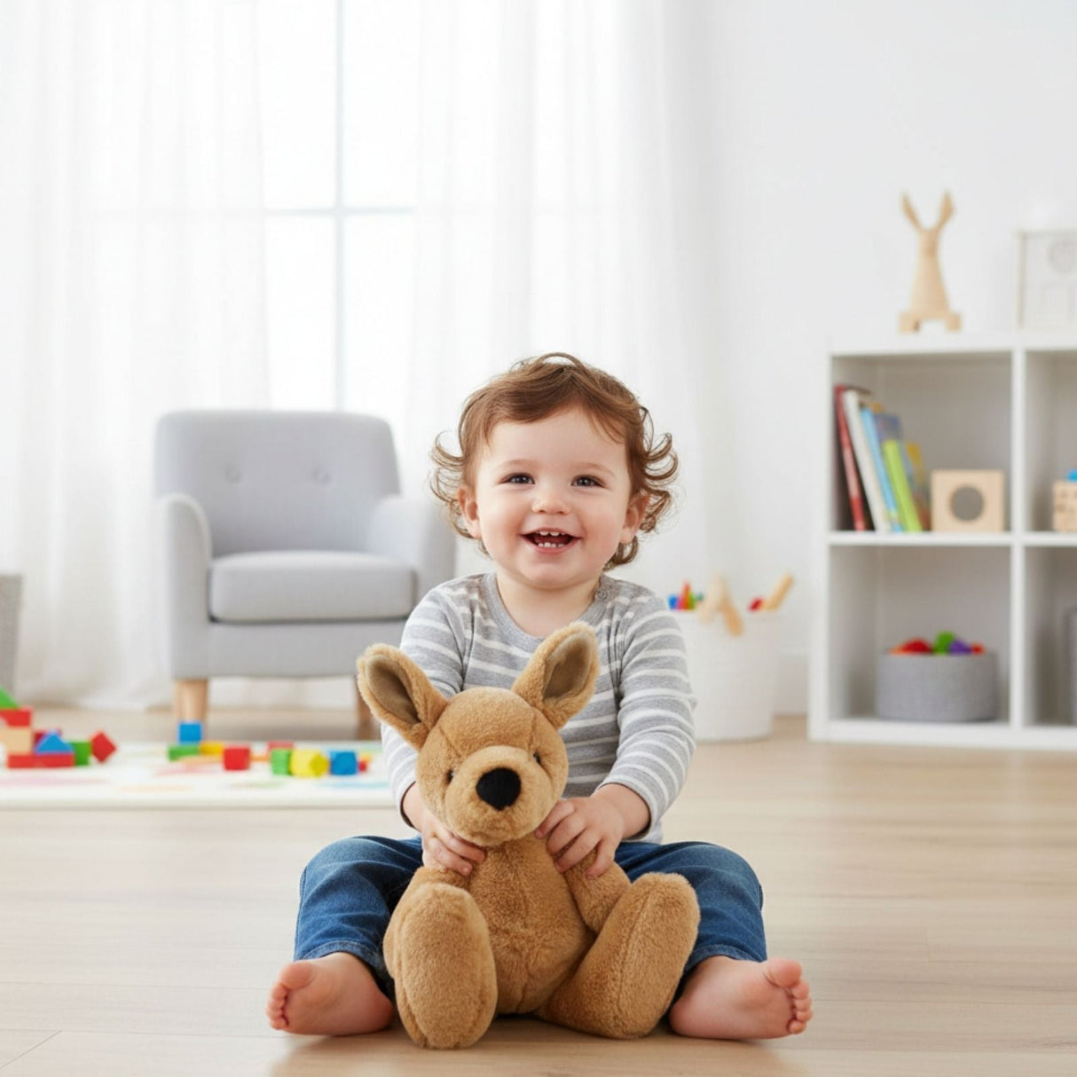 Bocchetta Scout 42cm Fluffy Kangaroo Plush Toy - Tan (Stuffed Animal Baby Gift)