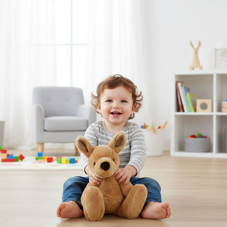 Bocchetta Scout 42cm Fluffy Kangaroo Plush Toy - Tan (Stuffed Animal Baby Gift)