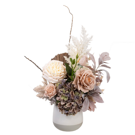 48cm Dried Look Floral Flower Plant - Dry Arrangement - Pastel Colours (Ribbed Pot)