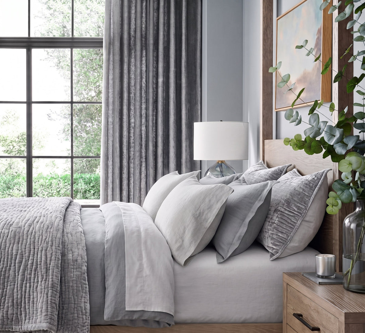 Renee Taylor Blake Velvet Coverlet Set - Silver Line (Bedspread with Cotton Reverse)