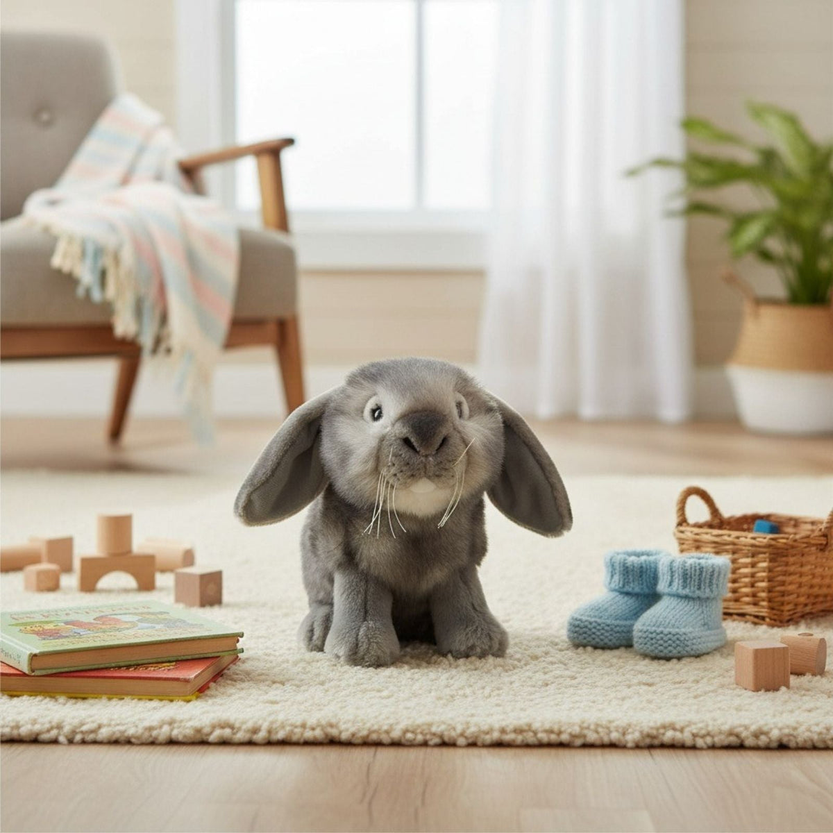 Bocchetta Smokey 25cm Sitting Lop Eared Rabbit Plush Toy - Grey (Realistic Stuffed Animal Easter Gift)