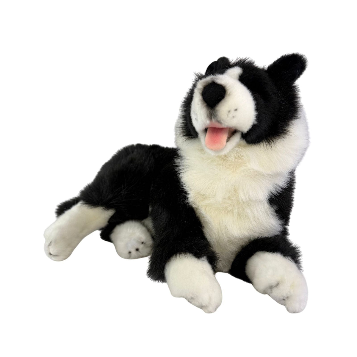 Bocchetta Starsky 40cm Lying Border Collie Puppy Plush Toy - Black/White (Realistic Stuffed Animal Dog Gift)