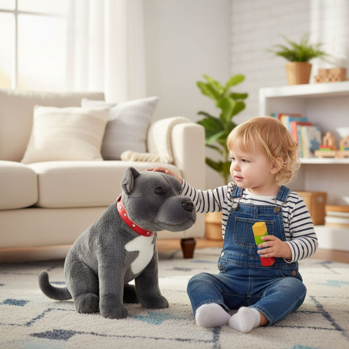 Bocchetta Storm 32cm Sitting Staffy Plush Toy - Grey (Realistic Stuffed Animal Dog Gift)